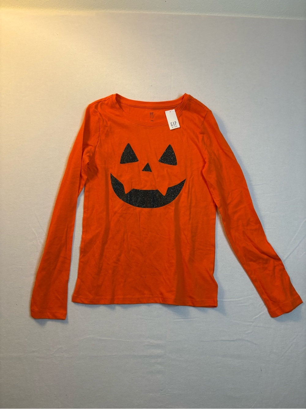 GAP Orange Long-Sleeve Tee with Black Glitter Jack-O'-Lantern